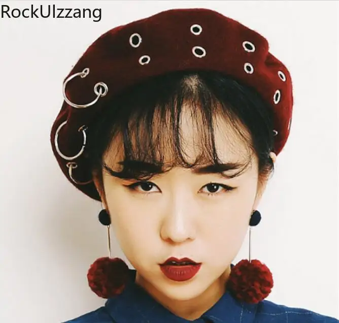 Women Ladies Sexy Cute Eyelet Hole Metal Ring Fashion Berets Korean Hat Party Cap