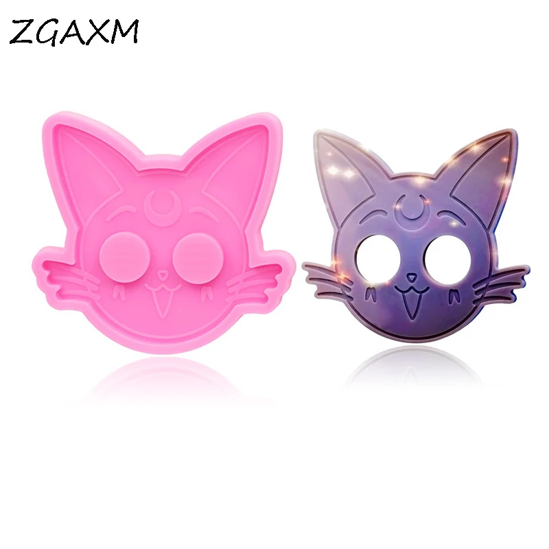 LM 811 Shiny Self Defense Crafting Kawaii Silicone Mold Cat moon Keychain Resin Mold Flexible Polymer Clay Silicone Mold