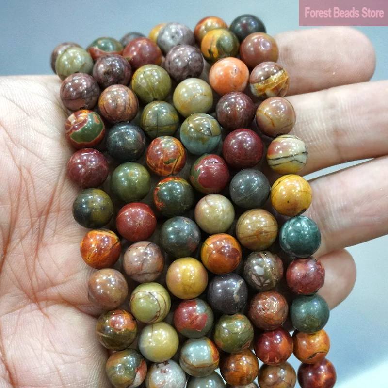 Natural Stone Beads Picasso Jaspers Round Loose Beads 15\'\' 4 6 8 10 12mm For Jewelry Making DIY Bracelet Necklace Accessories