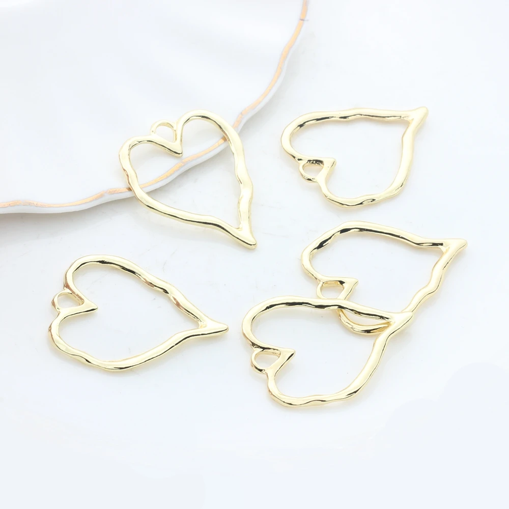 New 37*30mm 6pcs/lot Zinc Alloy  Hollow Hearts Charms Pendant For DIY Fashion Jewelry Earrings Making Accessories