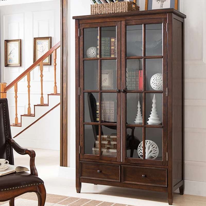 Free Combination Bookcase American Solid Wood Two-door Bookcase European-style Study Room Furniture Storage Cabinet