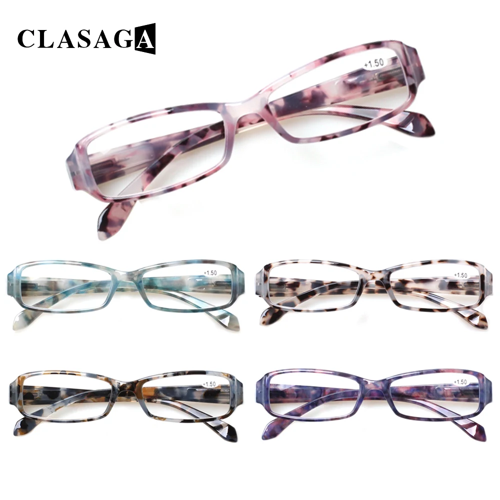 CLASAGA 5 Pack Reading Glasses Spring Hinge Men Women HD Prescription Eyewear Printed Flower Frame Decorative Eyeglasses 0~600