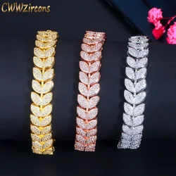 CWWZircons Luxury Fashion Leaf Shape Micro Pave Cubic Zirconia Stone Rose Gold Color Ladies Wedding Party Bracelets Bangle CB250