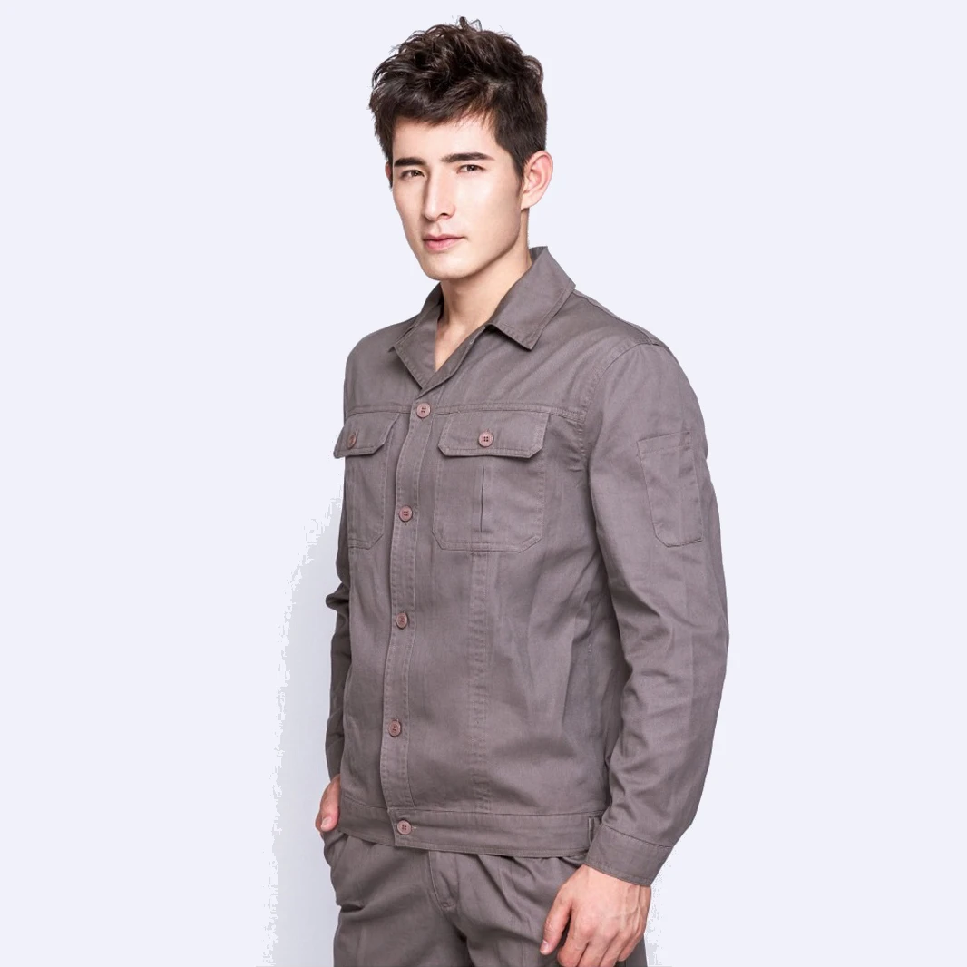 Conjunto de ropa de trabajo de algodón 100% para hombre, uniforme, chaqueta + pantalón, mecánico, fábrica eléctrica, soldador de reparación de automóviles, taller, traje duradero