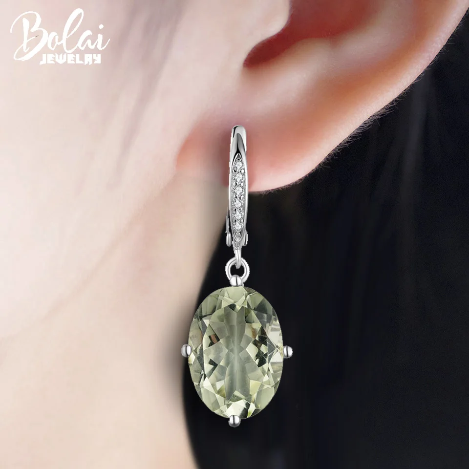 Bolai Ovale 14*10Mm Natuurlijke Groene Amethist Bengelen Oorbellen Authentieke 925 Sterling Zilveren Edelsteen Sieraden Voor Vrouwen Huwelijksgeschenk