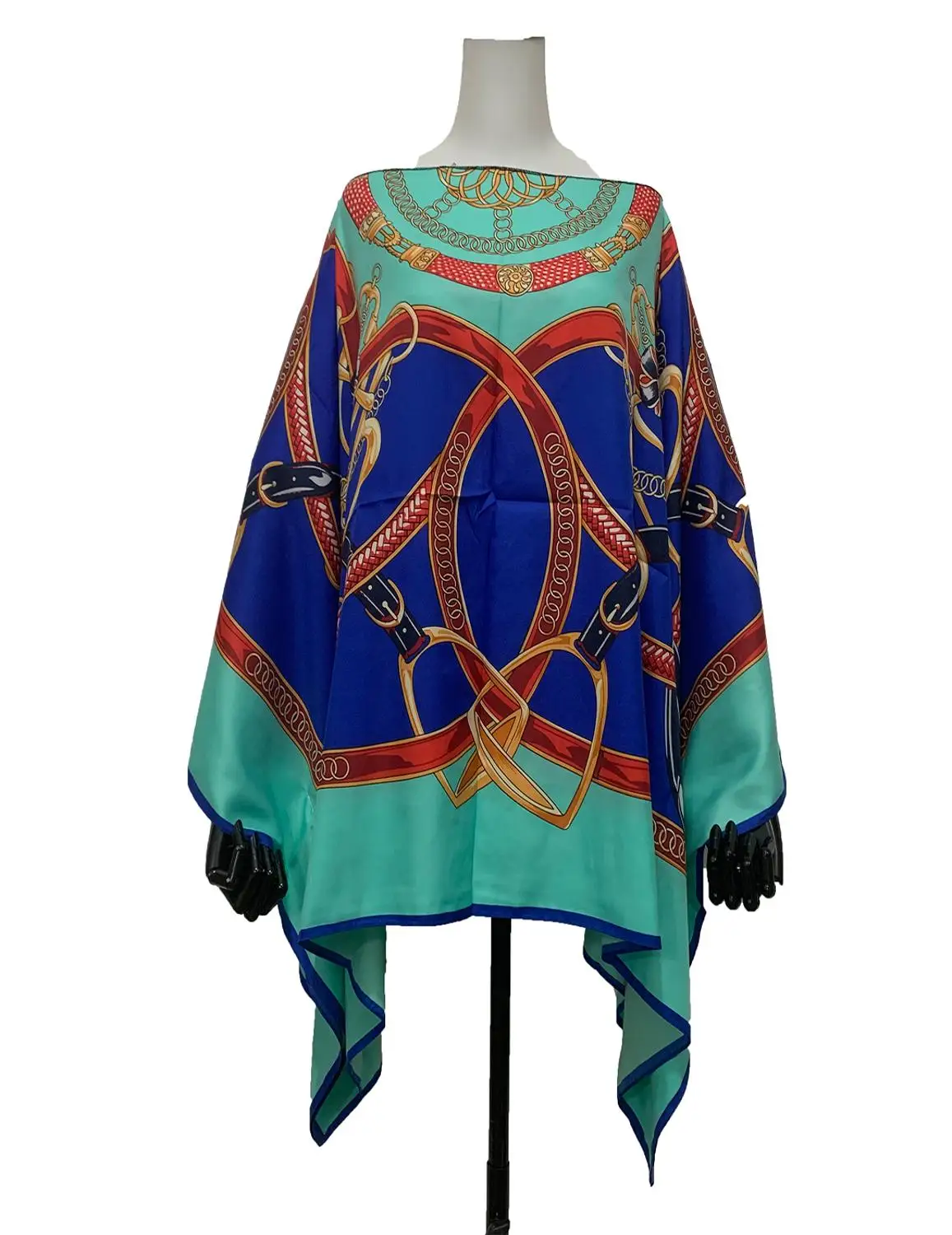 Fashion european clothing  For Women Popular Thailand Summer Bohemian Printed Batwing Sleeve Silk kaftan Blouse For Night Party