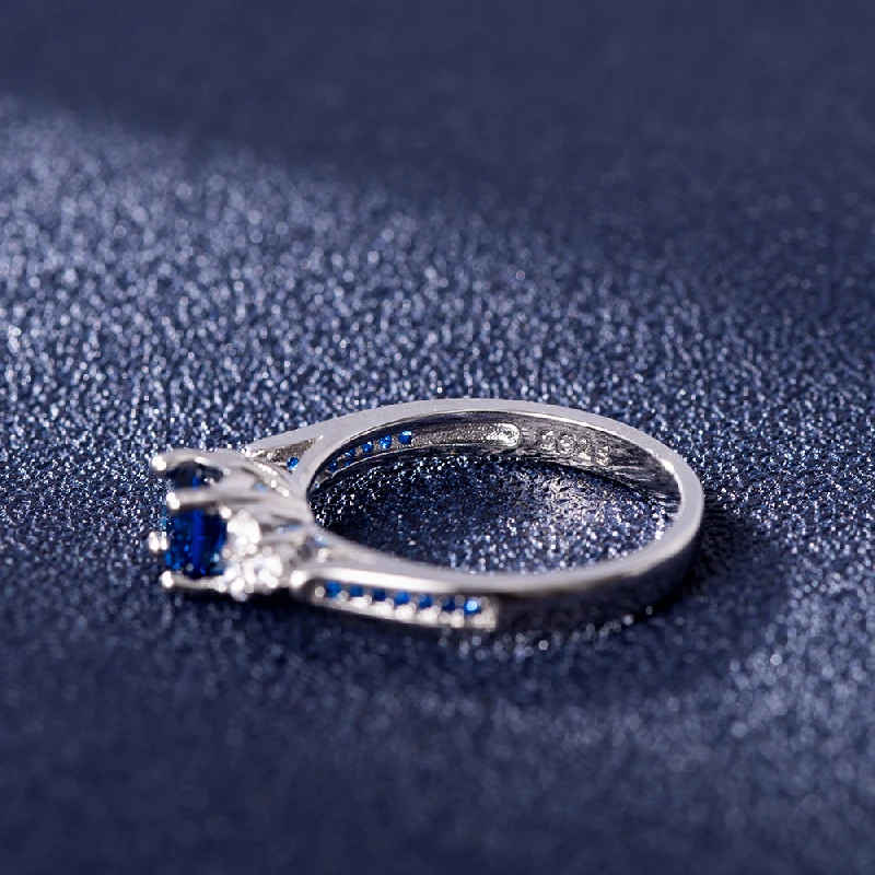 HuiSept Elegant Silver 925 Ring Round Shape Sapphire Zircon Gemstones Jewelry Female Rings Wedding Promise Party Gift Wholesale