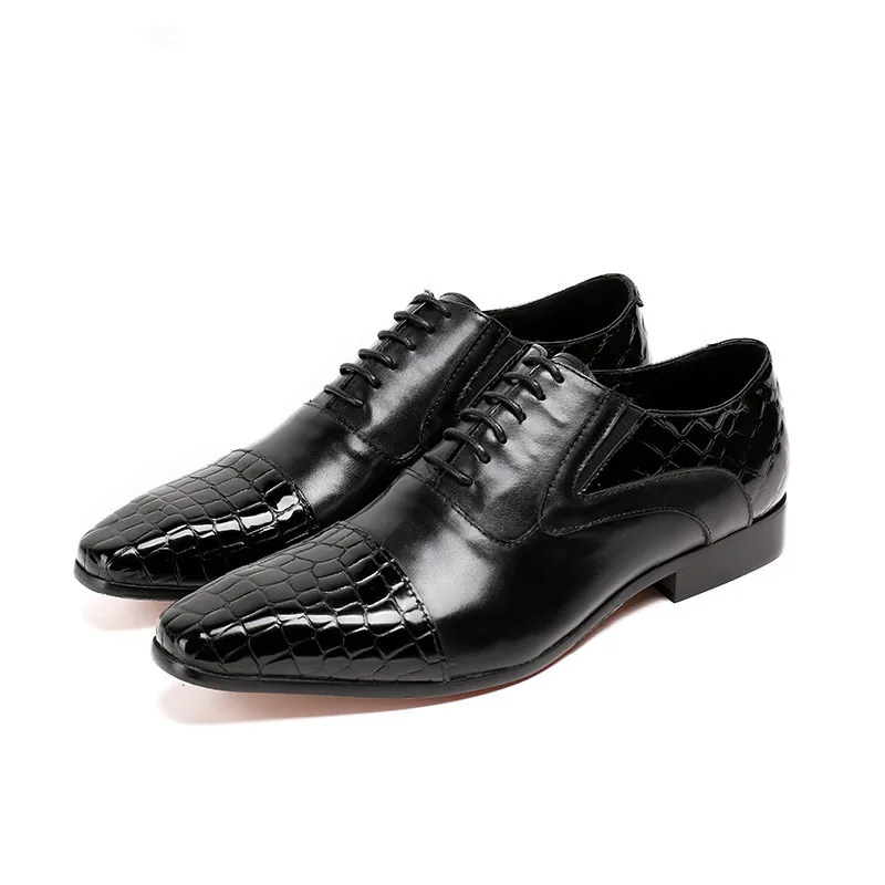 

Black crocodile Genuine Leather Men's Wedding Brogue Shoes Wingtip Lace Up shoes Black Office Party Formal Oxford Dress Shoes