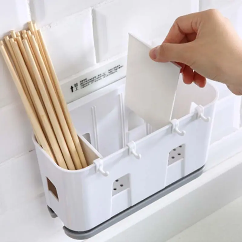 Wall Mounted Cutlery Drainer Rack with Drip Tray Utensils Organizer Spoon Fork Chopsticks Holder Caddy Kitchen Gadget Storage