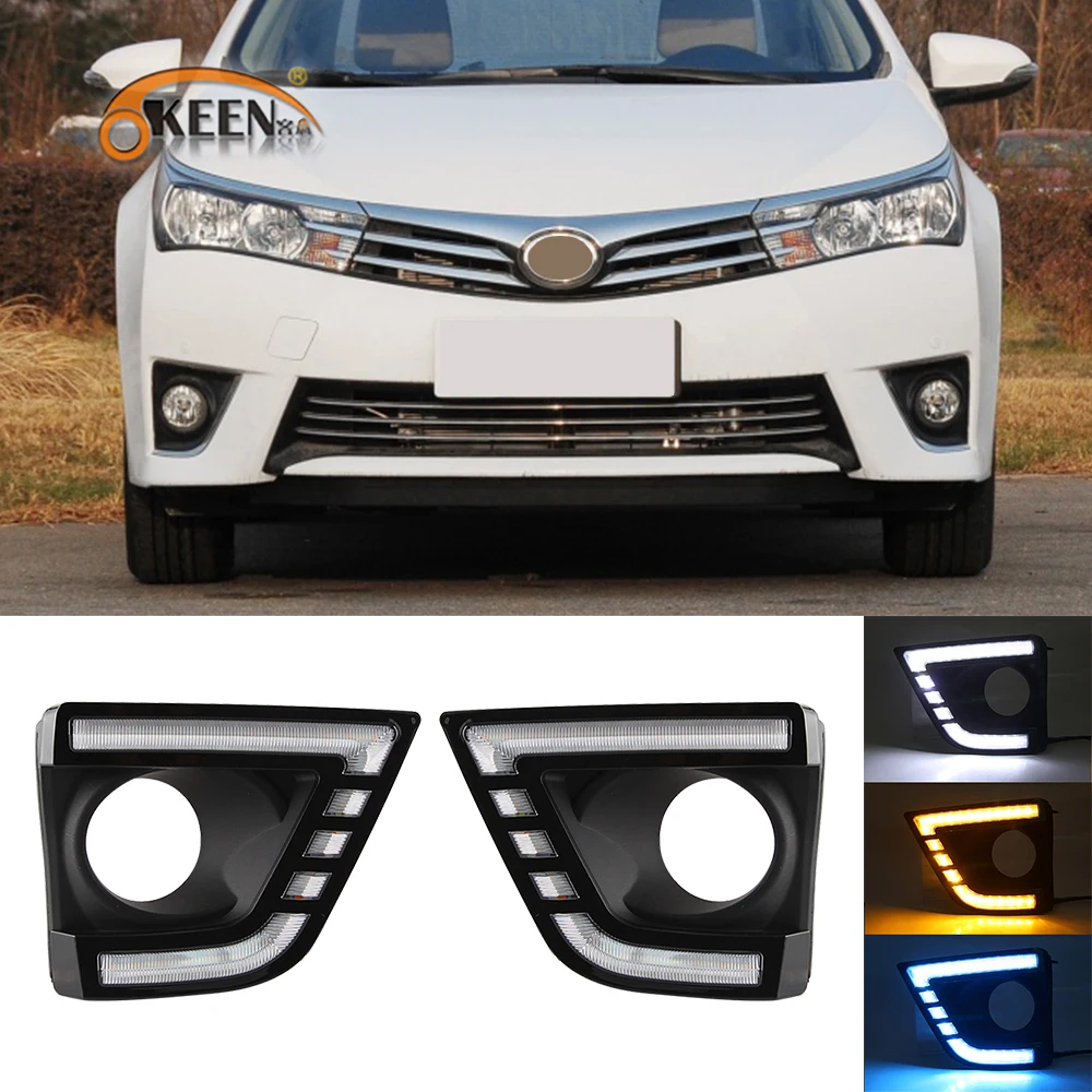 

OKEEN 2x Car LED Daytime Running Light for Toyota Corolla 2014 2015 2016 DRL Flowing White Day Light Turn Signal Light Fog Lamp