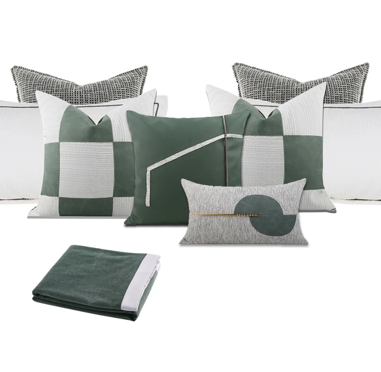 grey black green color blocks pillowcase cushion cover geometric waist pillow cover backrest