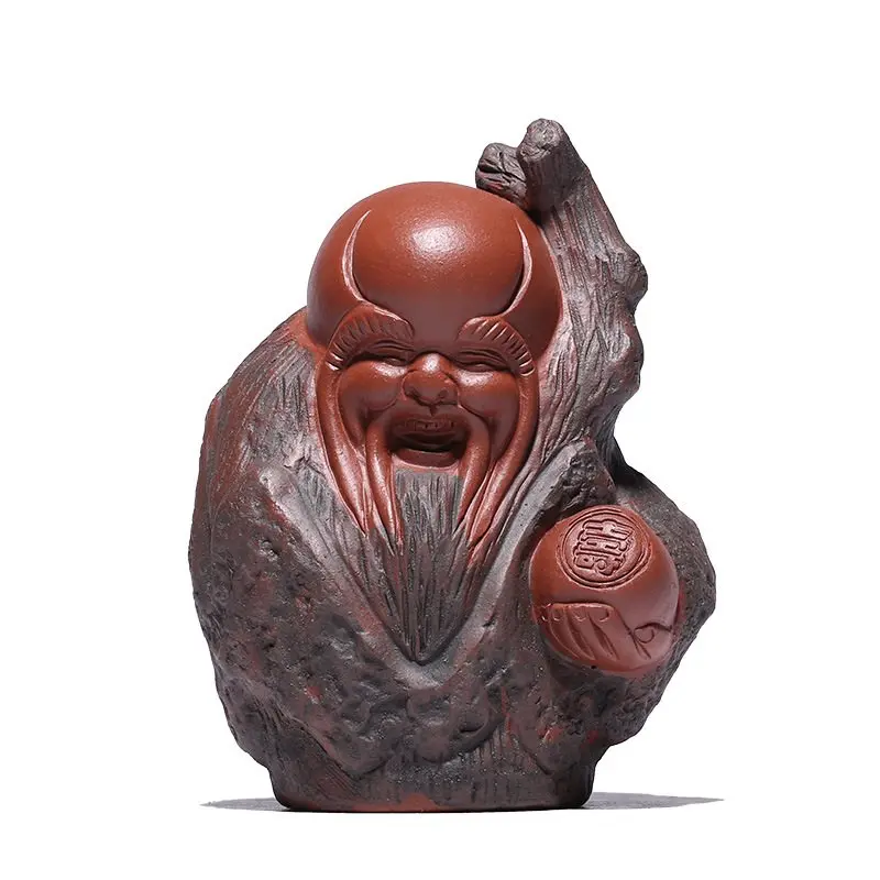 PINNY Purple Clay The God Of Longevity Tea Pet Statue People Ceramic Figurines Zi Sha Tea Ceremony Ornaments Home Decoration