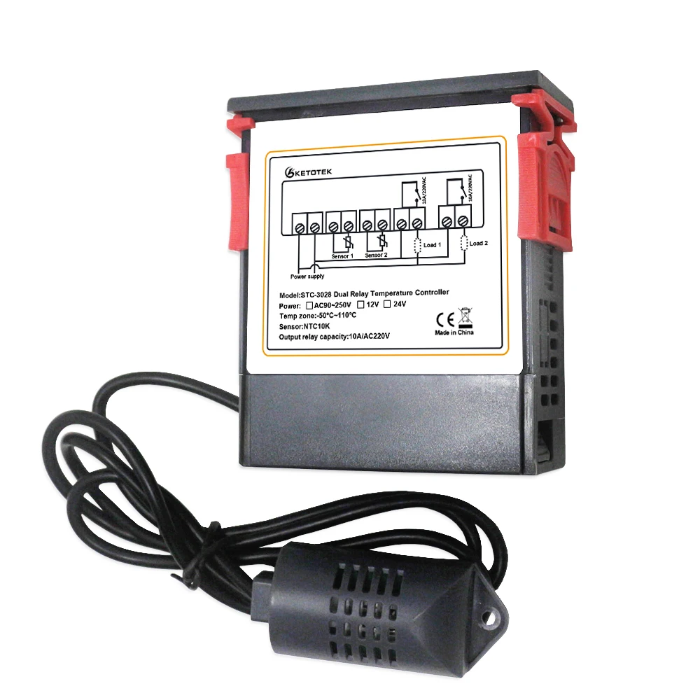 STC-3028 Dual Digital Thermostat Hygrostat Relay Temperature Humidity Controller Regulator Thermometer Hygrometer Control Switch