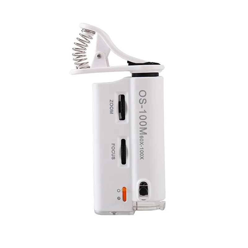 Microscope portable à pince universelle pour téléphone portable réglable, lampe LED UV, réglage de la lumière froide et chaude, 60X -100X