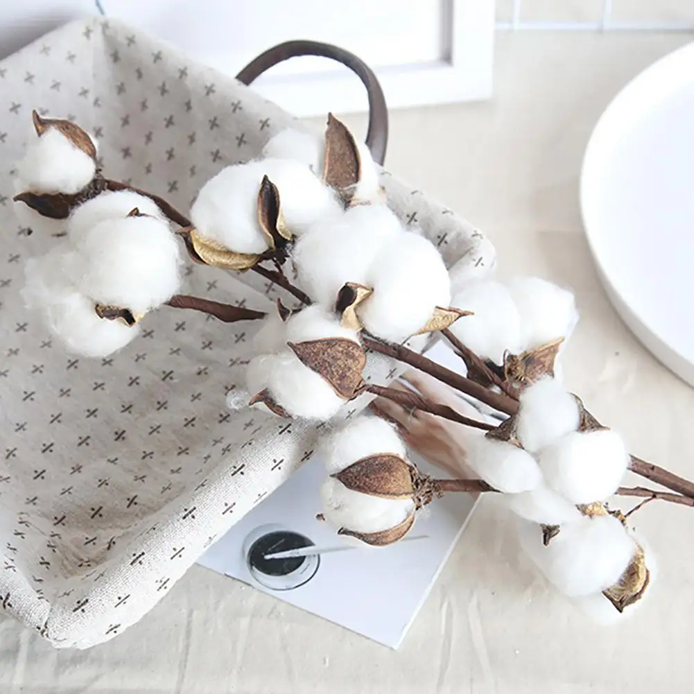 1Pc Dried Fake Cotton Flower Artificial Plant Floral Branch Wedding Bonsai Stage Party Garden Home Balcony Desktop Office Decor 