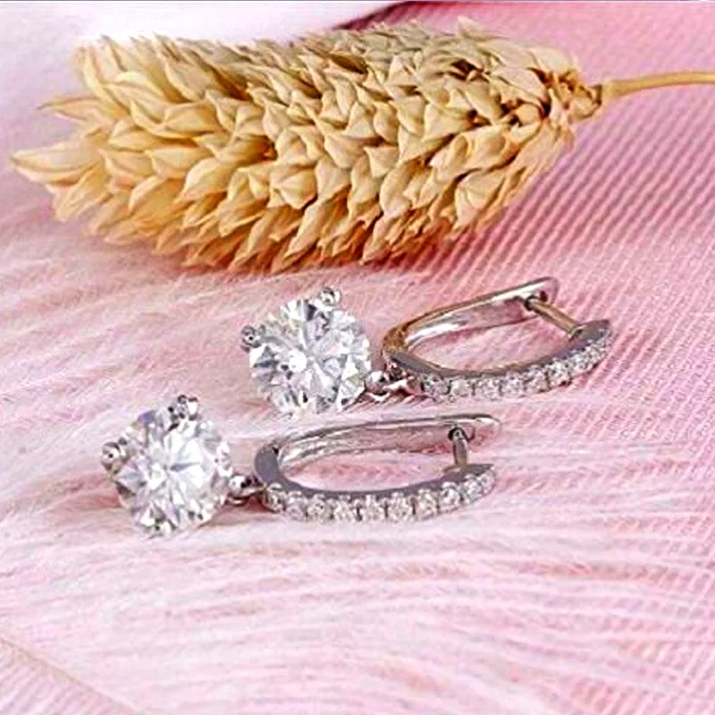 Huitan Luxury Fashion Cubic Zirconia Dangle Earrings for Women Elegant Bridal Engagement Wedding Accessories Simple Hot Jewelry view 3