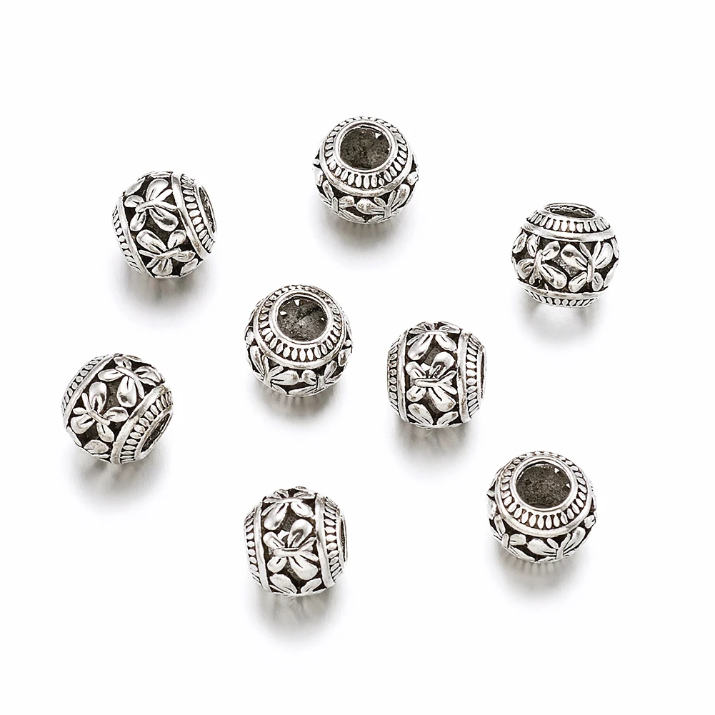 50pc European Beads Metal Charm Beads Loose Spacer Bead Rondelle for Jewelry Making DIY Bracelet Necklace 11x9mm Hole: 4.5mm