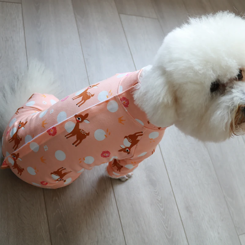 Pet Dog Jumpsuit Thin Puppy Clothes 100%Cotton Printed Overalls Protect Belly Pajamas For Small Dogs Chihuahua Poodle Home Wear