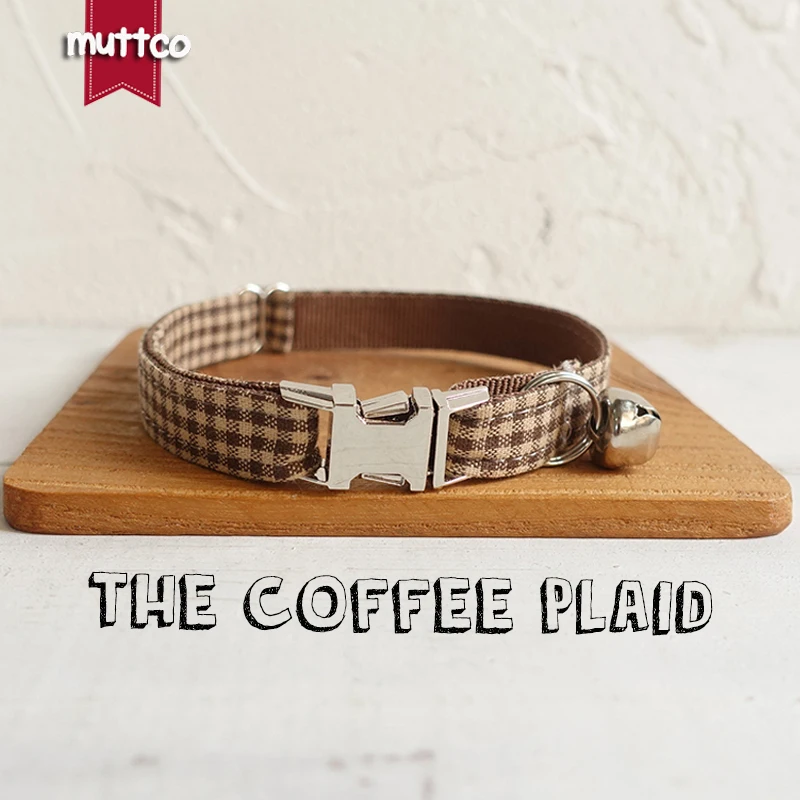 

10pcs/lot MUTTCO Retailing cool self-design basic collar for kitten THE COFFEE PLAID pleasing 2 sizes UCC072