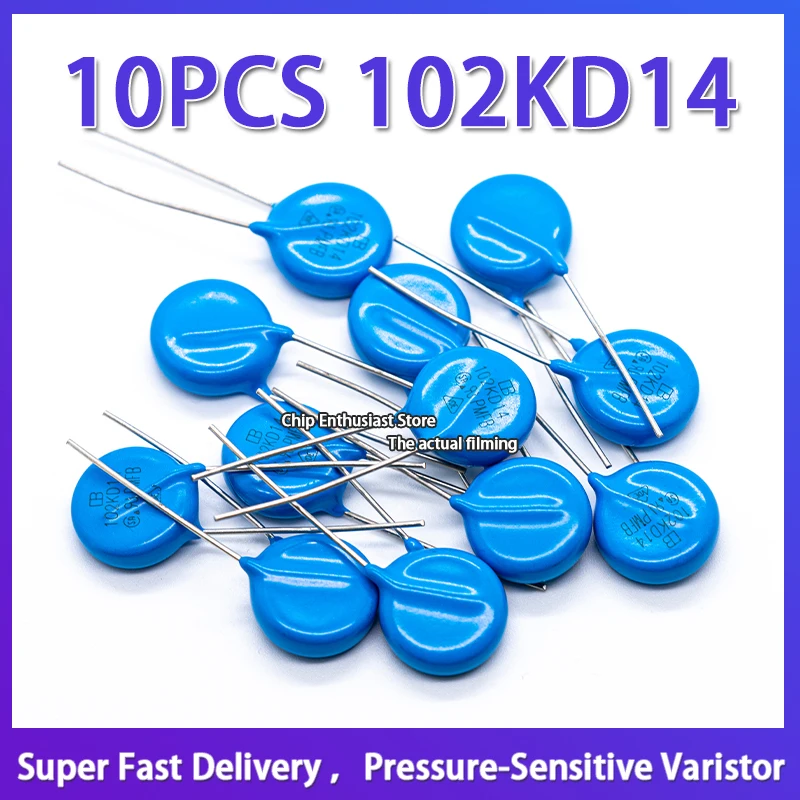 10PCS Pressure-Sensitive Varistor 102KD14 DIP-2  Super Fast Delivery 14D102K 14K102 1100V Foot Distance 7.5MM