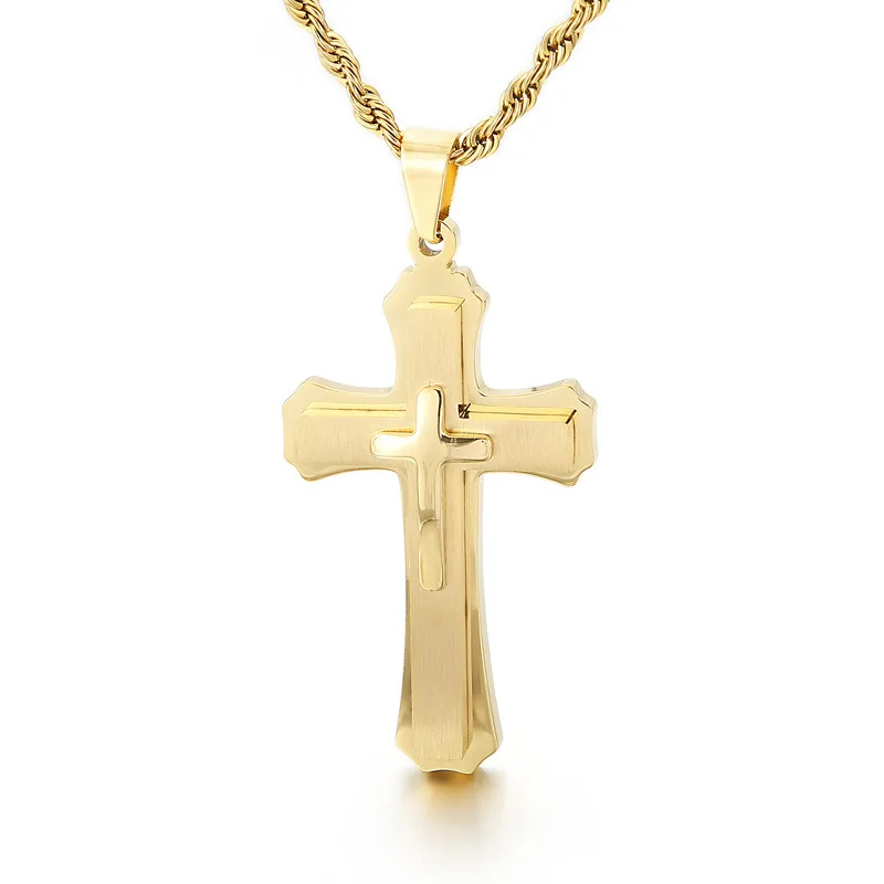 European and American Christianity Classic Creative Cross Pendant 316L Stainless Steel Men\'s Fashion Necklace