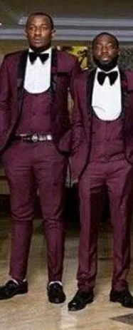 New Men Suits for Groom Wedding Tuxedos Prom Party Burgundy Groomsmen Outfits 3 Pieces (Jacket+Pants+Vest) Formal Costume Homme