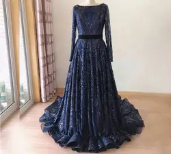 Dubai A-Line Luxury Evening Dresses Muslim 2021 Vintage Long Sleeves Sequined Sparkle Formal Prom Party Gowns Vestidos De Gala