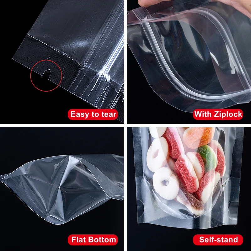 StoBag Transparent Food Packaging Ziplock Bags Clear Stand Up for Candy Tea Dried Fruit Snack Nuts Storage Reusable Pouches