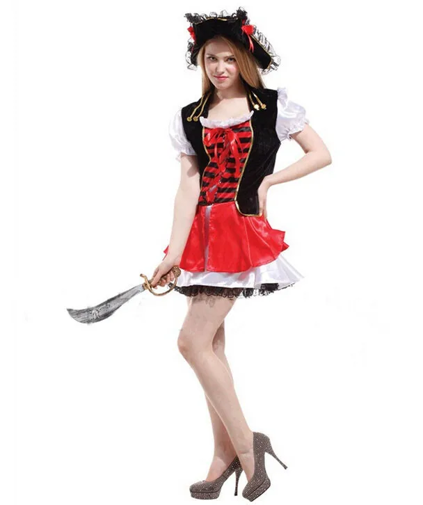 the carnival party dress Red and black countess luxuriant pirate costumes, costume party, HALLOWEEN,