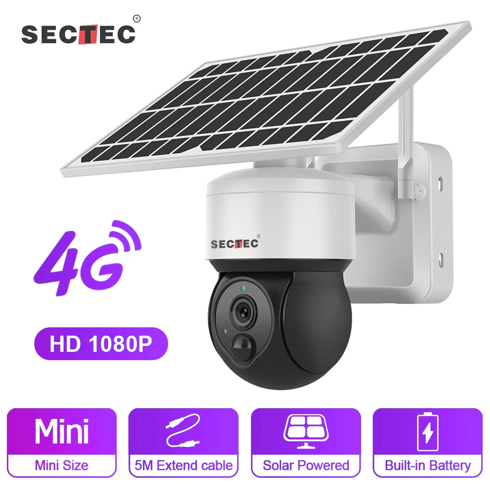 

SECTEC Solar Panel Camera 4G Version 1080P HD Solar Panel Outdoor Surveillance Cam Smart CCTV Smart Home Security Protection