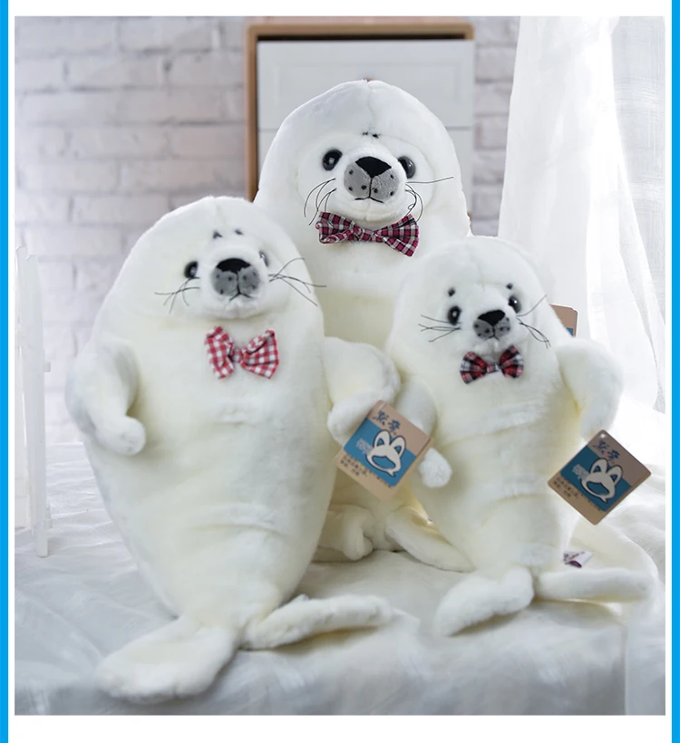 new toy lovely white seal plush toy bowtie seal soft doll throw pillow birthday gift s1028