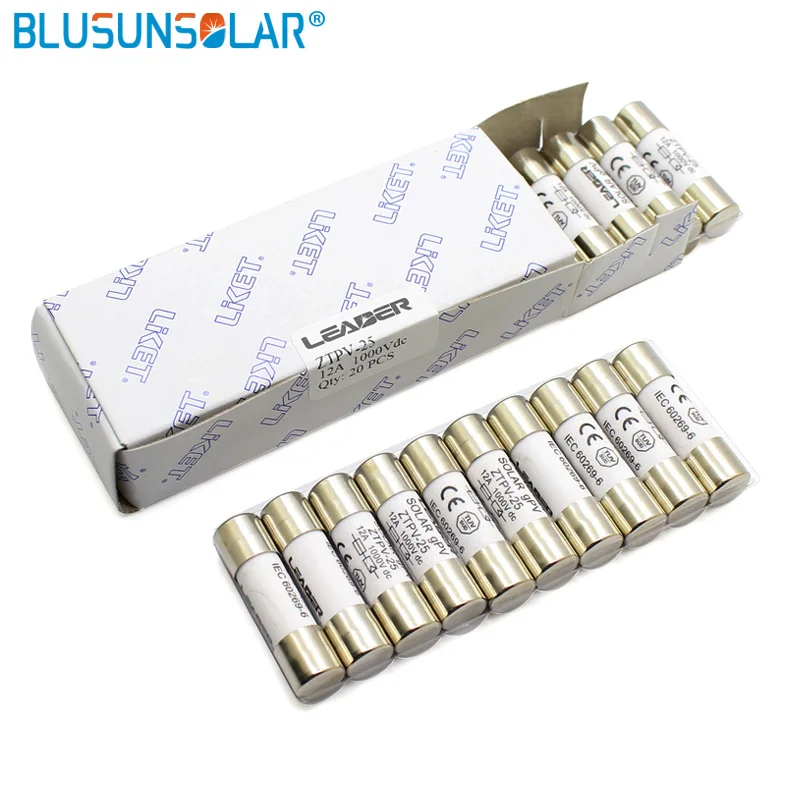 

20 Pieces/Pack 1000V 10*38MM 2A 6A 8A 10A 12A 15A 20A 25A 30A 32A DC PV Solar Fuse 10*38mm 1000V For Solar PV System Protection