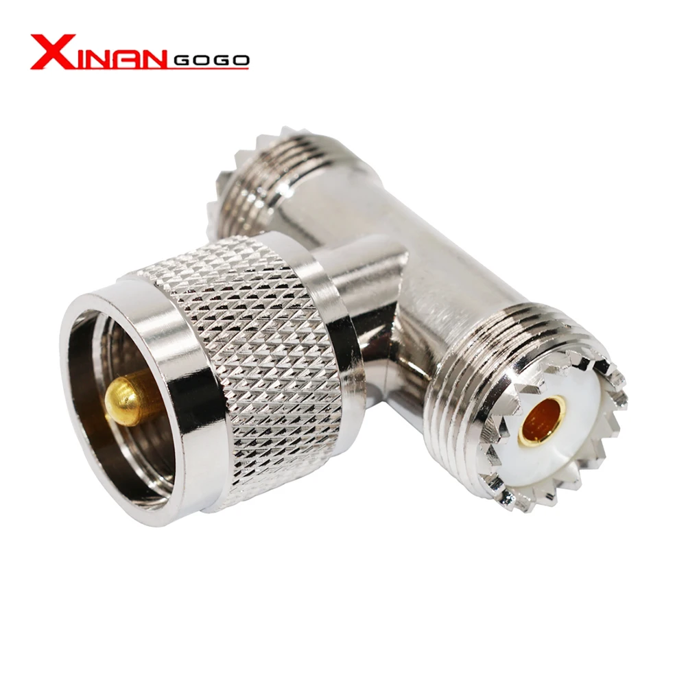 

UHF male PL259 plug to 2x SO239 female jack T type 3way Splitter connector