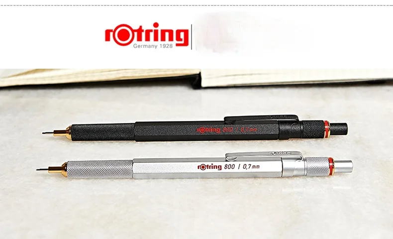 Rotring 800 0.5/0.7Mm Volledig Metalen Tekening Automatisch Potlood Zwart Zilver Professionele Handgetekende Ontwerp Activiteit Potlood Set