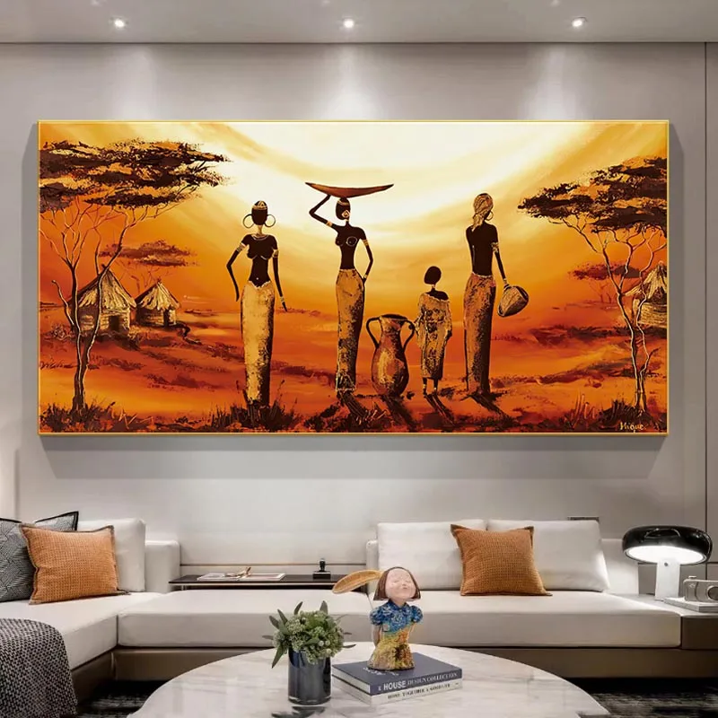 African Art Landscape and Woman Canvas Painting Figure Posters and Prints Wall Picture for Cuadros Living Room Decor No Frame