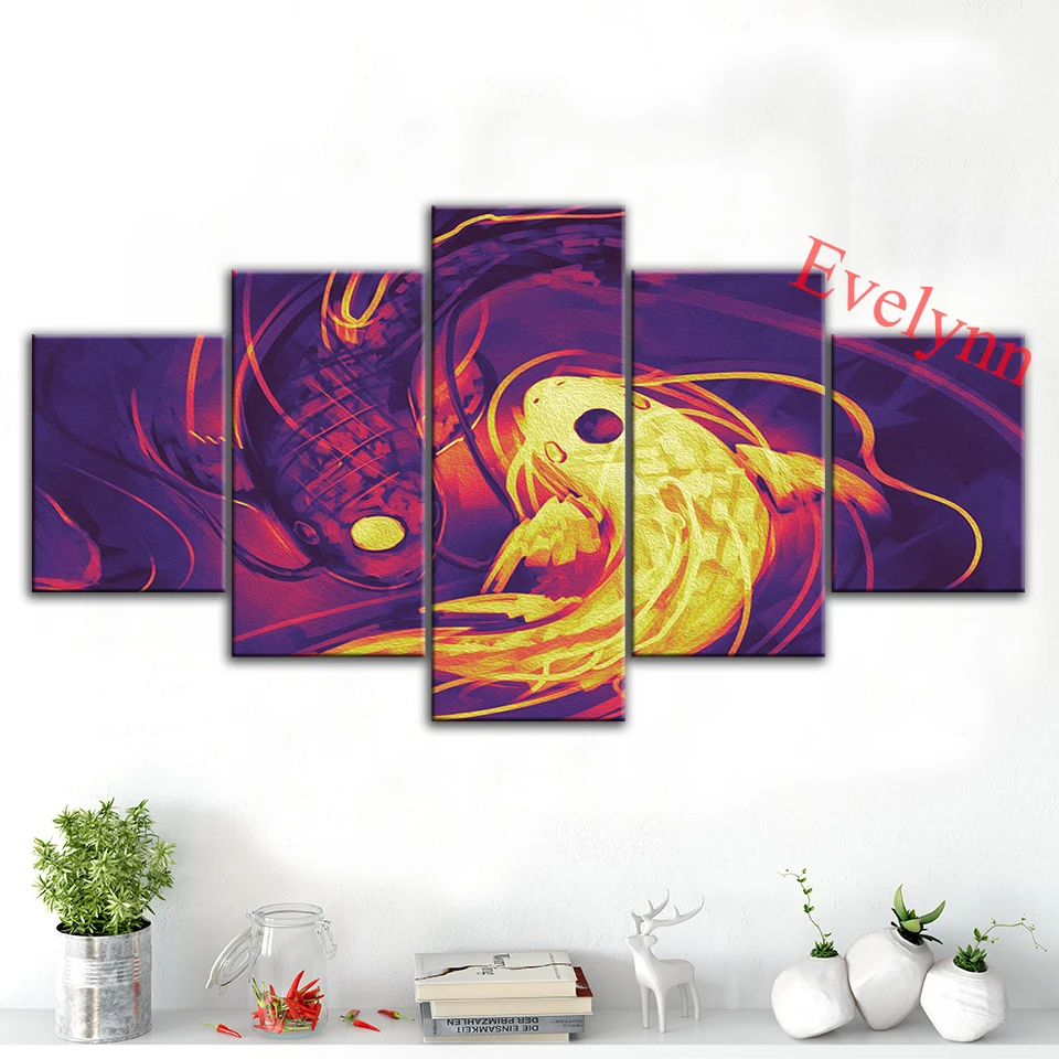 

5 Pieces Abstract Graffiti Color Avatar Yin Yang Fish Posters And Prints Modern Canvas Wall Art Modular Pictures Decor Painting