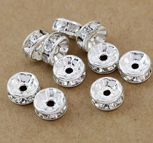 

Best 8mm DHL Free+Gift High quality White Rhinestone Rondelle Spacer, Silver Plated Loose Beads Fitytg4