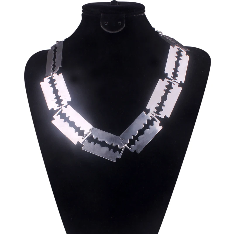 Stainless Steel Punk Chunky Razor Necklace For women Hip Hop Knife Blade Necklaces For Men