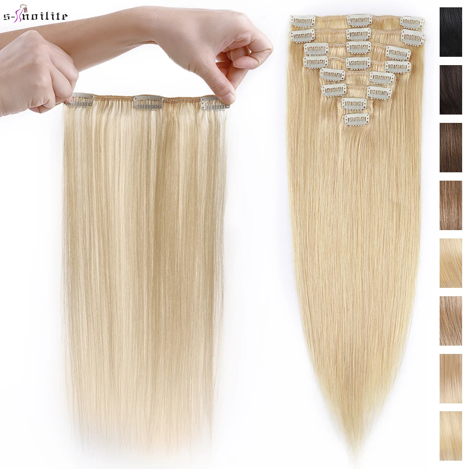 S-noilite 70g-110g Clip-in-Haarverlängerungen Echthaar 8 teile/satz Natürliches Haar Schwarz Blond Nicht-Remy 10 Zoll 16 Zoll 22 Zoll Haarspange