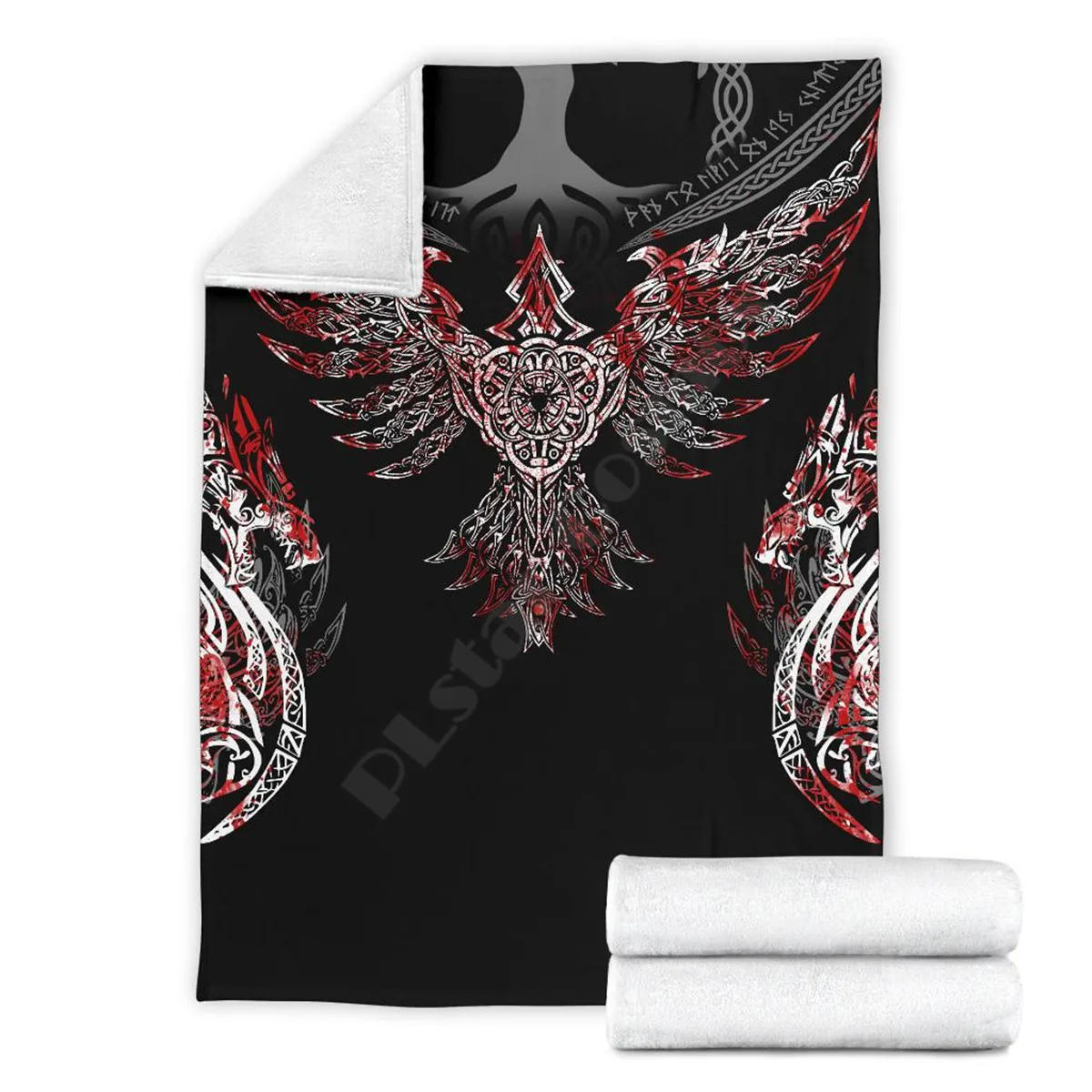 

Viking Tattoo Valknut Mjolnir 3D printed Sherpa Blanket on Bed Home Textiles Dreamlike HOME ACCESSORIES Drop shipping 01