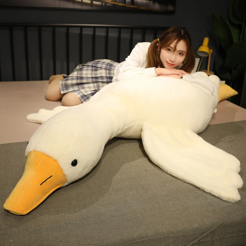 

New Arrival Giant 160cm Fluffy Duck Plush Toys Sleep Pillow Animal Stuffed Swan Goose Dolls Floor Mat Kids Girls Birthday Gift