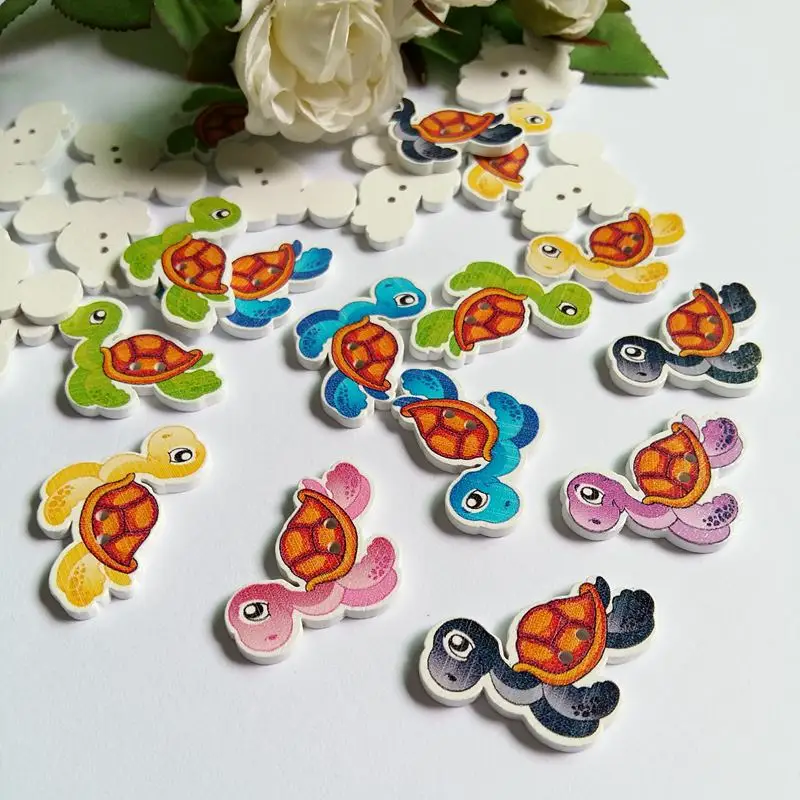 50pcs/lot Turtle Buttons for craft supplies Kids Clothing Decoration Sewing Accessories Wooden buttons