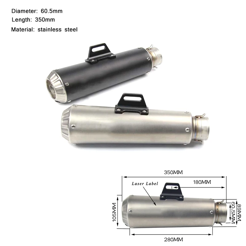 

Motorcycle Exhaust Muffler Pipe With DB Killer Modified Tail Stainless Steel Silencer System Silp On For 51mm 60.5mm Diameter