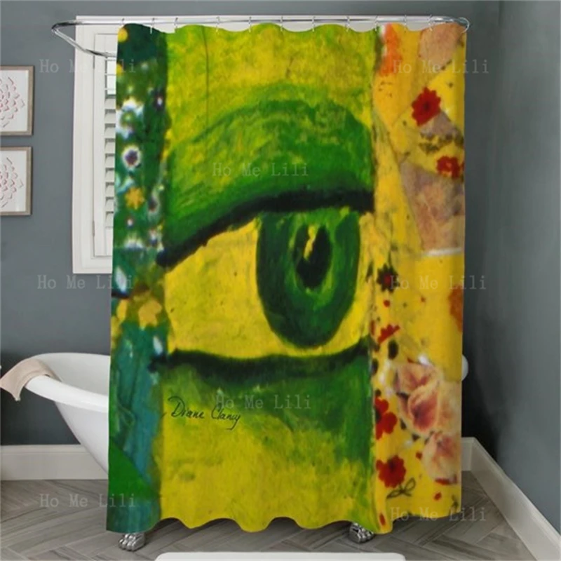 3D The Eye Gold Emerald Awareness Flowers And Stars Green Yellow Doping Abstract Art Print Waterproof Shower Curtain With Hooks