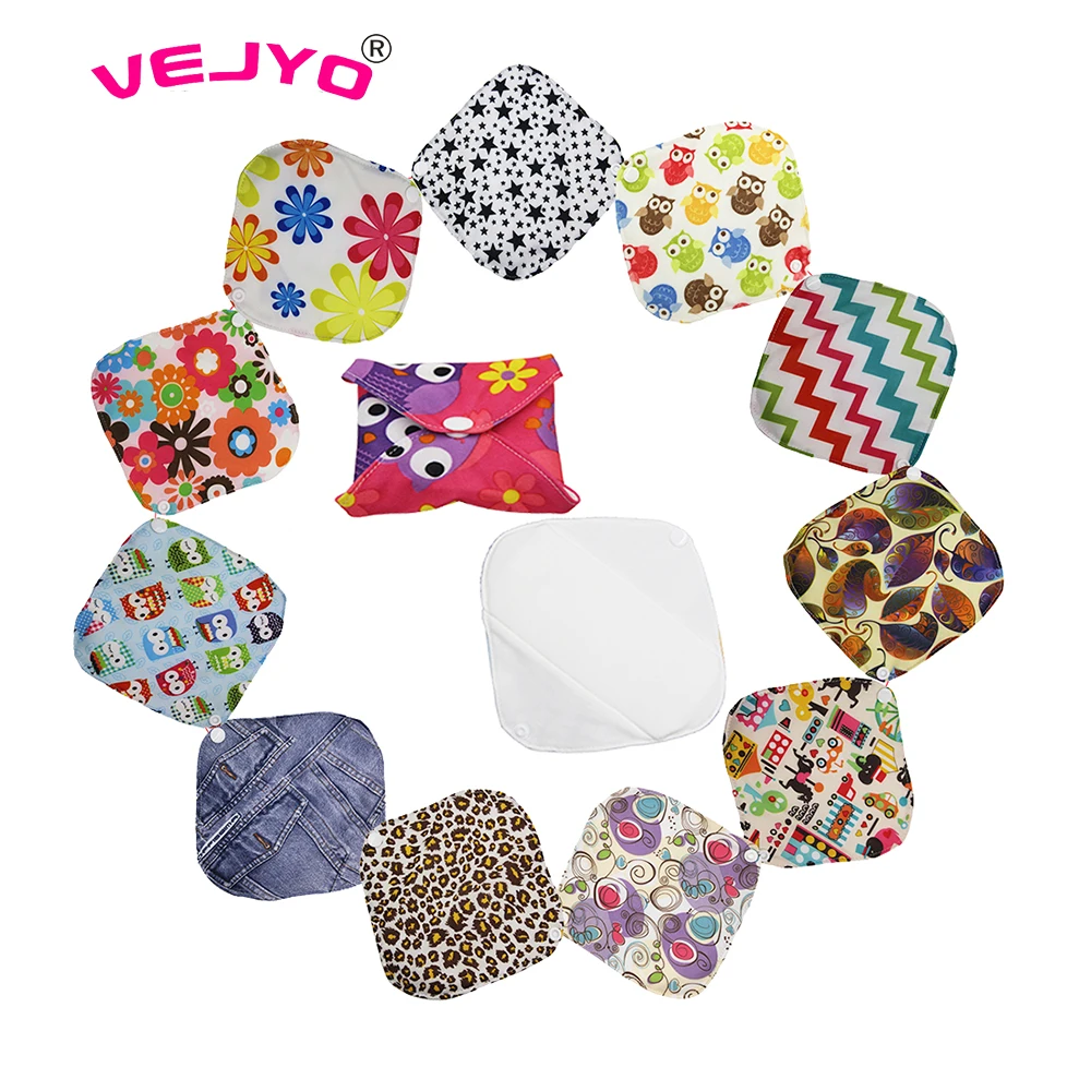 VEJYO 20pcs 18cm*18cm Winged U Pick Bamboo Cotton Washable Reusable Menstrual Sanitary Feminine Cloth Pads Panty Liner for Women