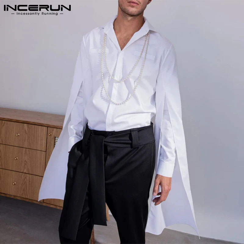 INCERUN 2024 Fashion Men Irregular Shirt Lapel Flare Long Sleeve Streetwear Button Men Clothing Solid Color Casual Camisas S-5XL