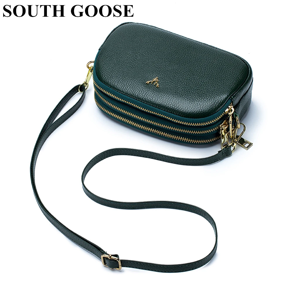 Fashion Shoulder Bag for Women Messenger Bags Ladies Versatile Genuine Leather Crossbody Bags Three-layer Zipper Small Phone Bag