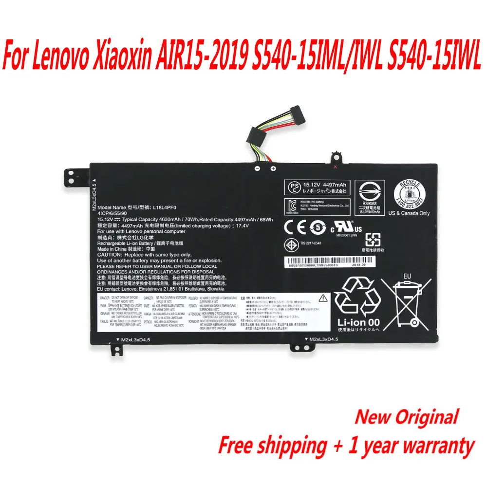 

Original L18M4PF5 L18L4PF0 L18L4PF4 Laptop Battery For Lenovo Xiaoxin AIR15-2019 S540-15IML/IWL S540-15IWL 15.2V 70WH 4610mAh