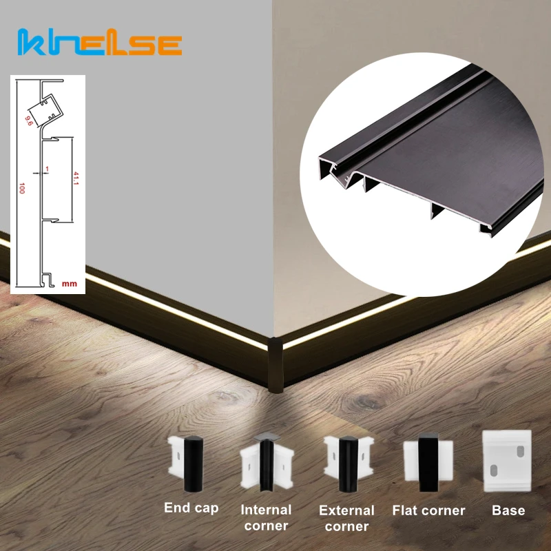 1m Per Piece 50/100mm Aluminium Profile Hard Bar Light LED Suface Mounted Metal Baseboard Lamp Wall Skirting Linear Lamp Channel