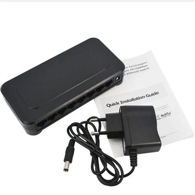 10/100 mbps RJ45 8 Port Fast Ethernet Switch Lan Hub US EU Plug 5v Adapter Voeding netwerk Switch